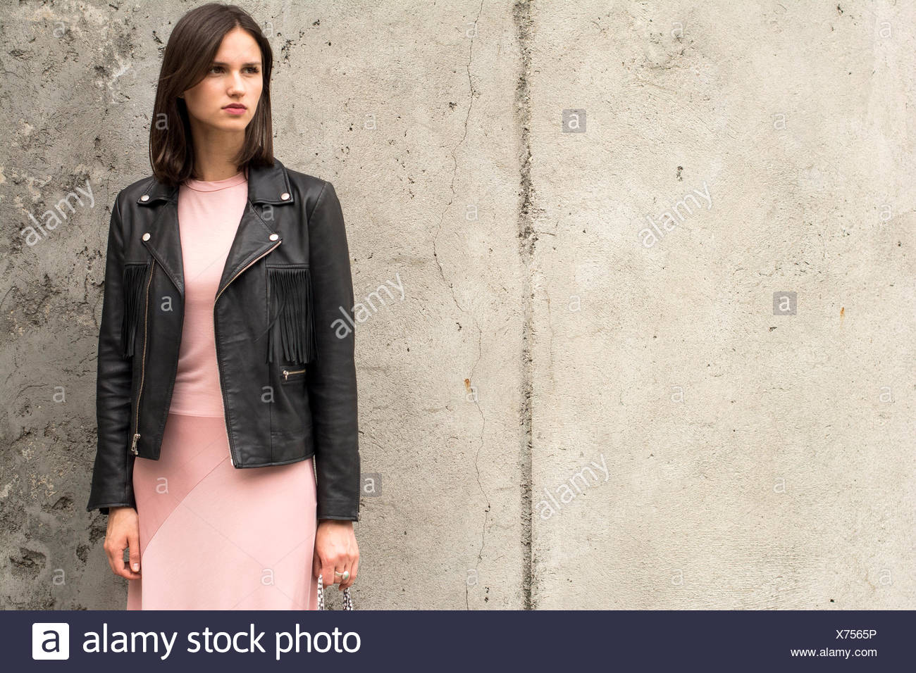 pink dress black jacket