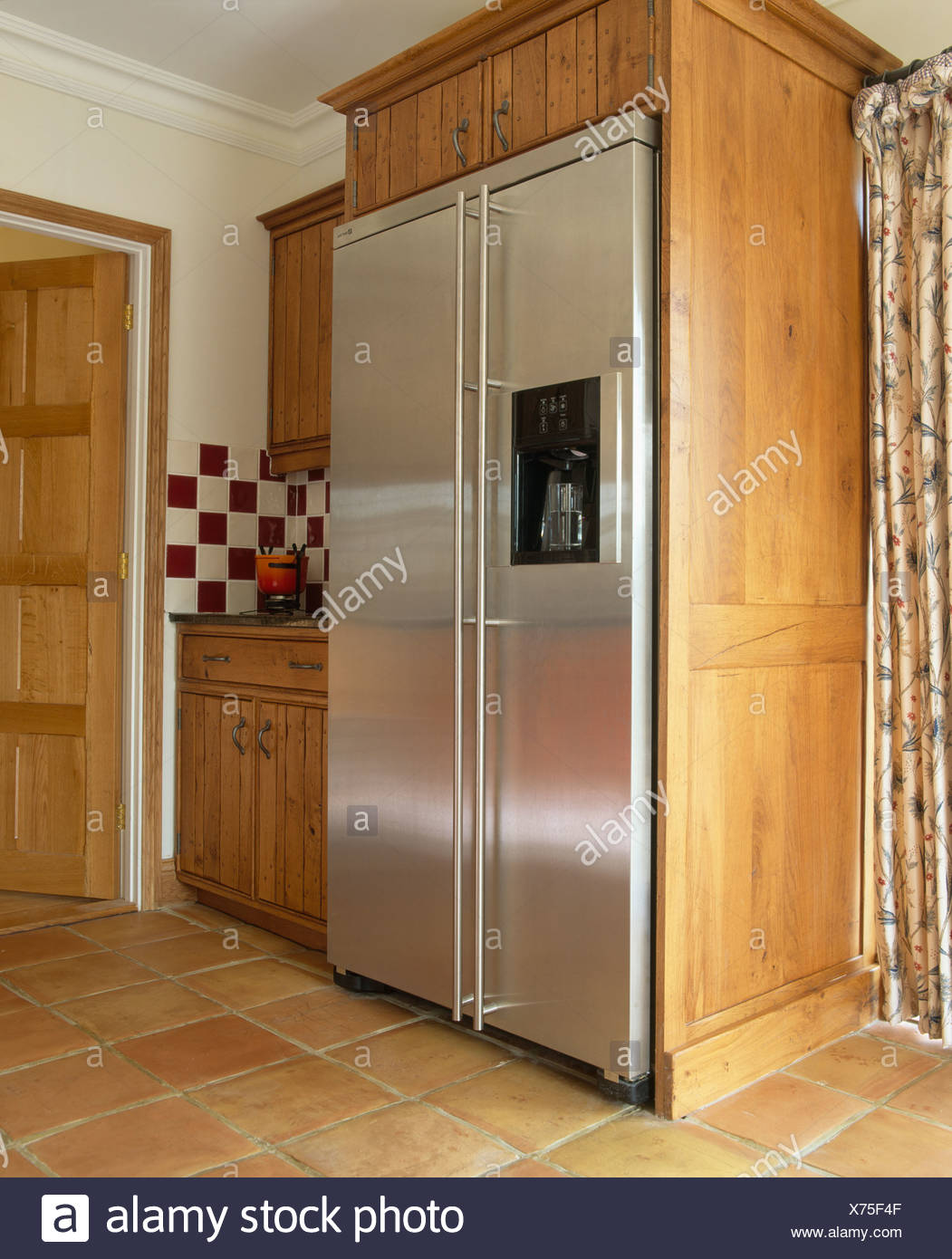 Large American Style Stainless Steel Fridge Freezer In Stock Photos