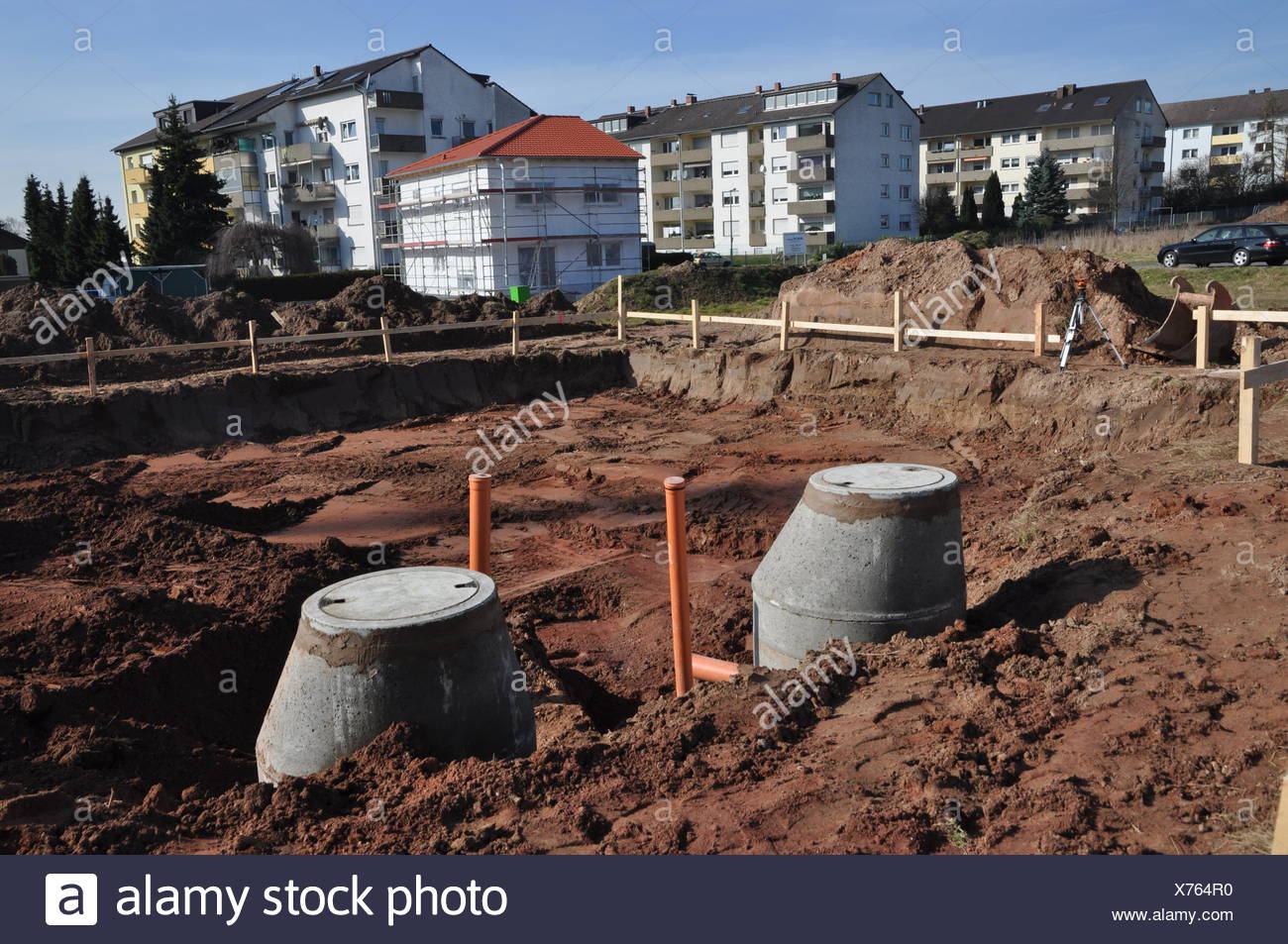 Baustelle Baugrube Hausbau Bau Bauen Bauindustrie Baugewerbe