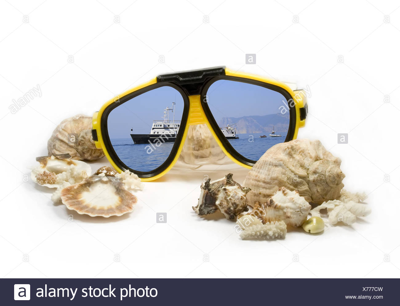 Download Yellow Diving Mask With Sea Shells And Sea Reflect Stock Photo Alamy PSD Mockup Templates