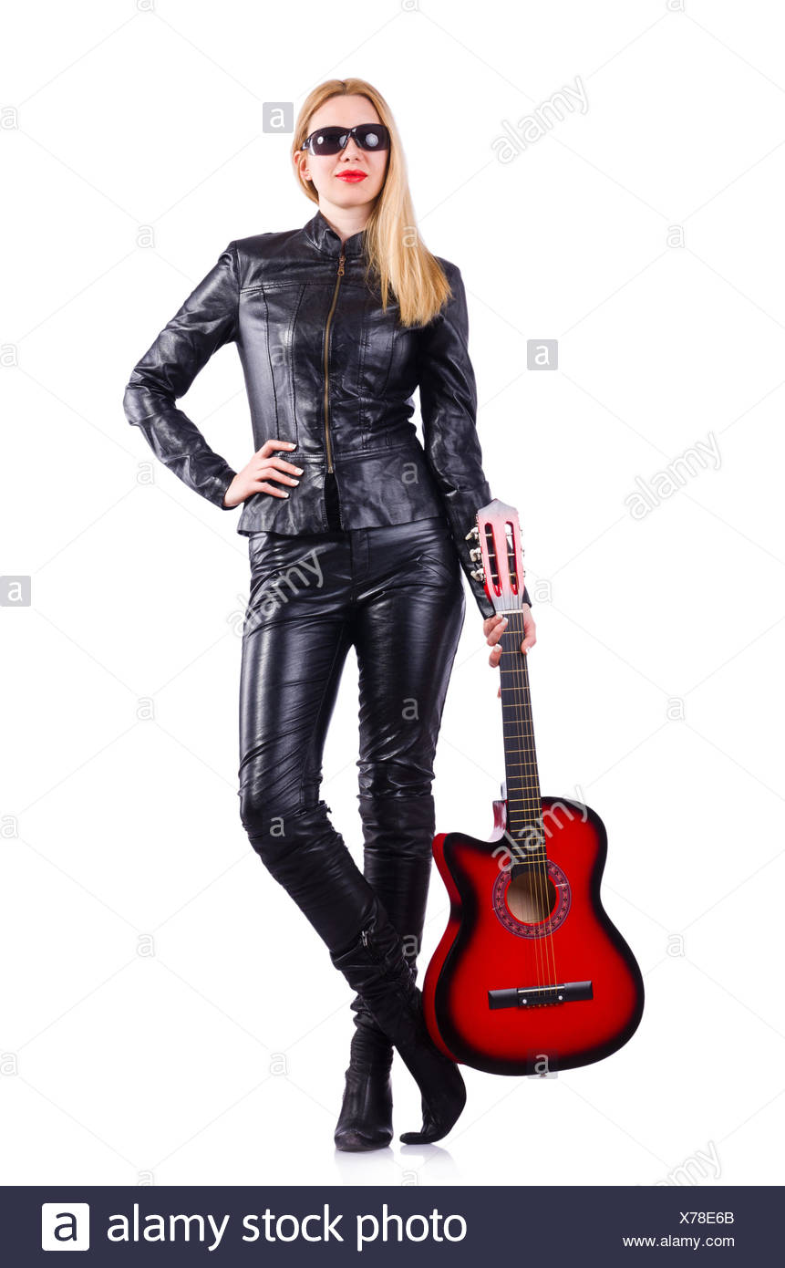 woman in leather suit
