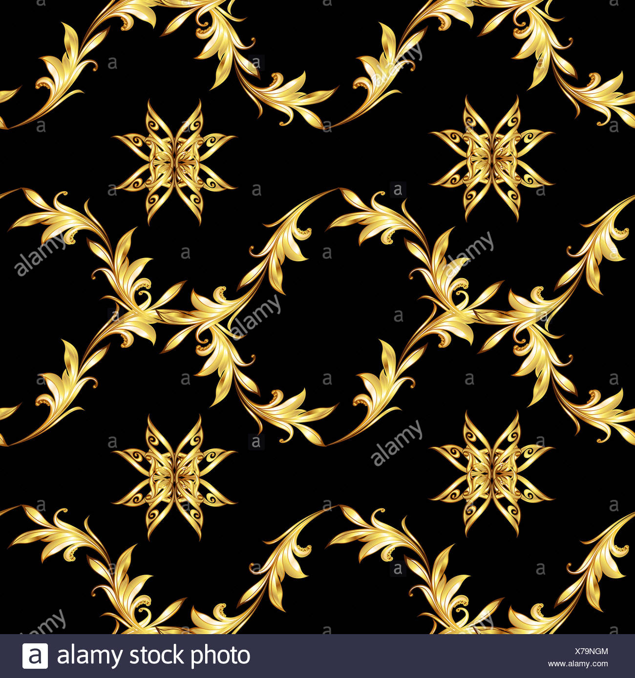 Seamless Black Gold Vintage Pattern Stock Photos & Seamless Black Gold