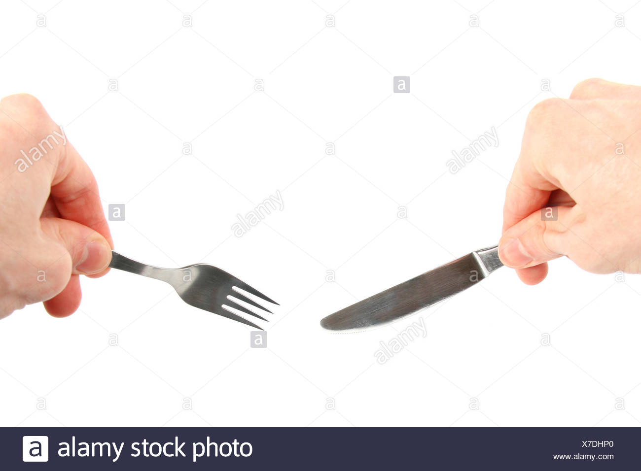 Hand Hold Fork Knife White Stock Photos & Hand Hold Fork Knife White