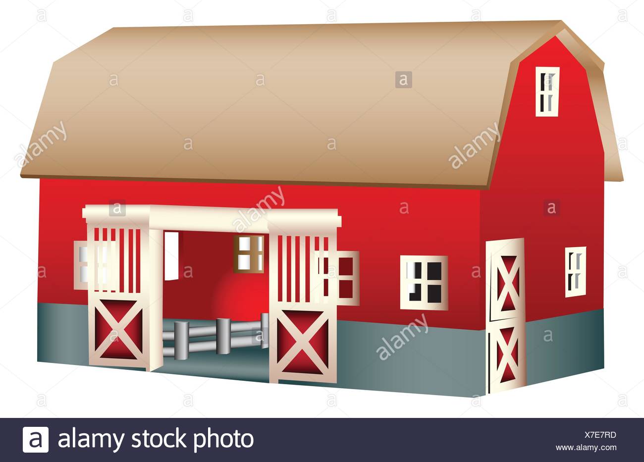 Red Wooden Toy Barn Illustration Isolated Against A White