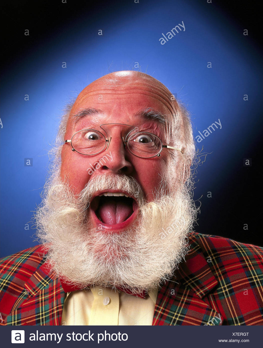 Senior Laugh Bald Head Jacket Checked Glasses Beard
