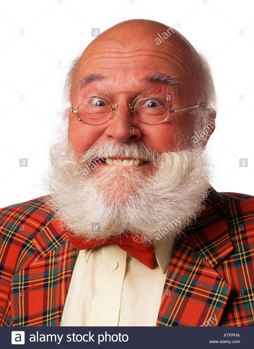 Senior Bald Head Jacket Checked Glasses Beard Laugh