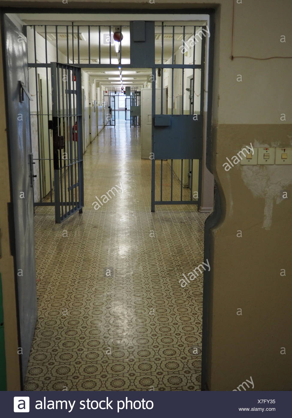 Open Metallic Gates In Corridor At Prison Stock Photo 280019017