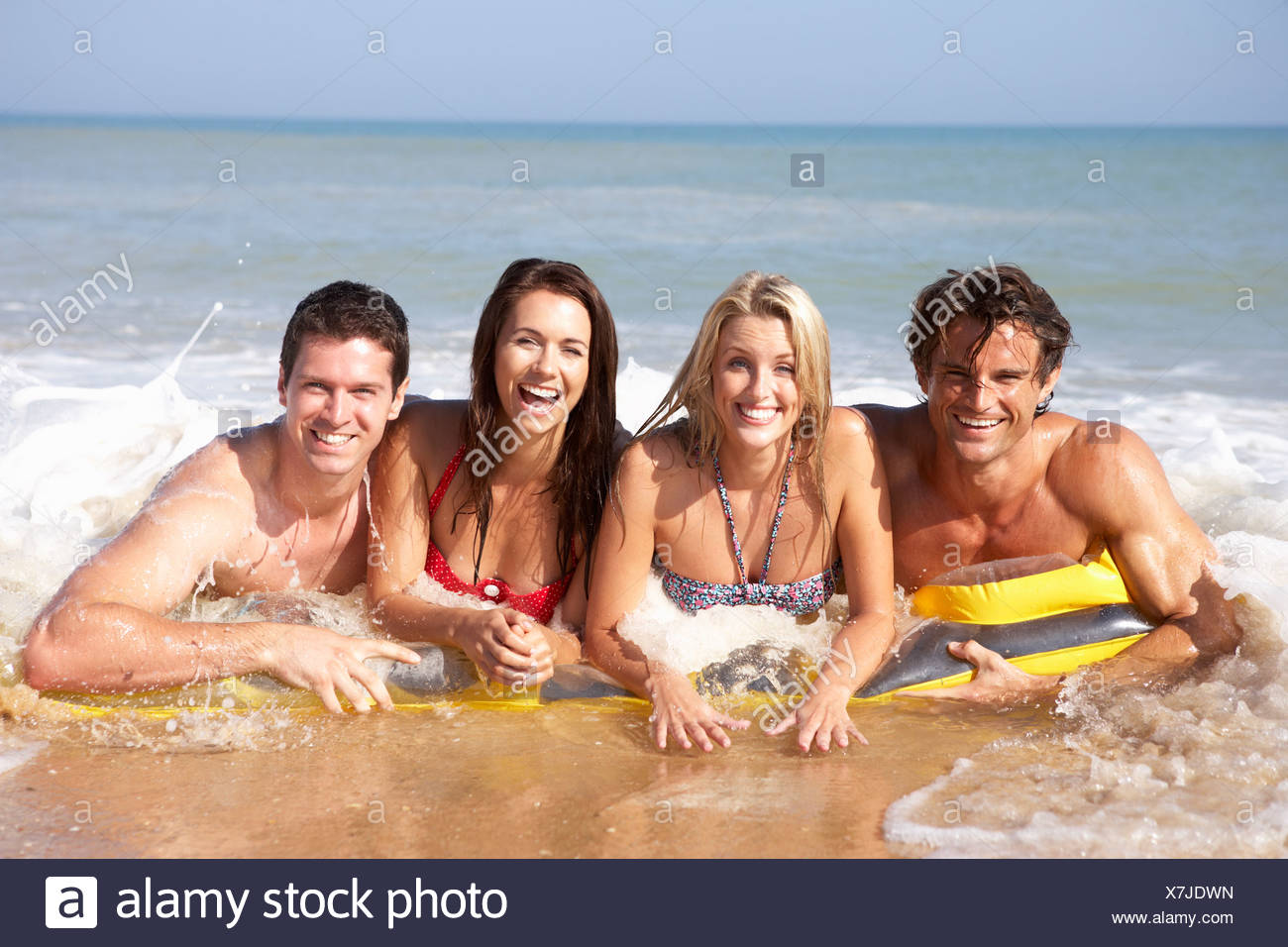 Two Young Couples On Beach Holiday Stock Photo 280074529