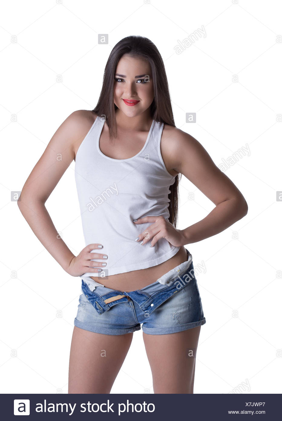 jean shorts white tank top