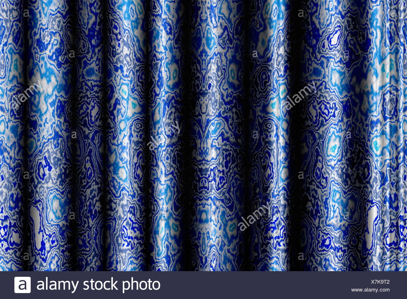 Background With Blue Drapery And Abstract Pattern Stock Photo