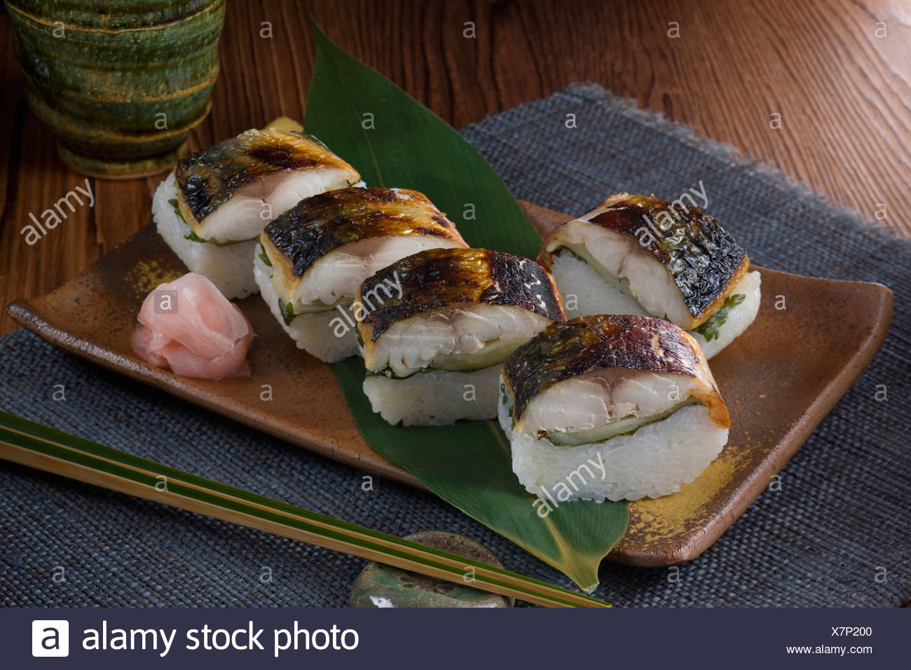 Yaki Saba Sushi Stock Photo Alamy