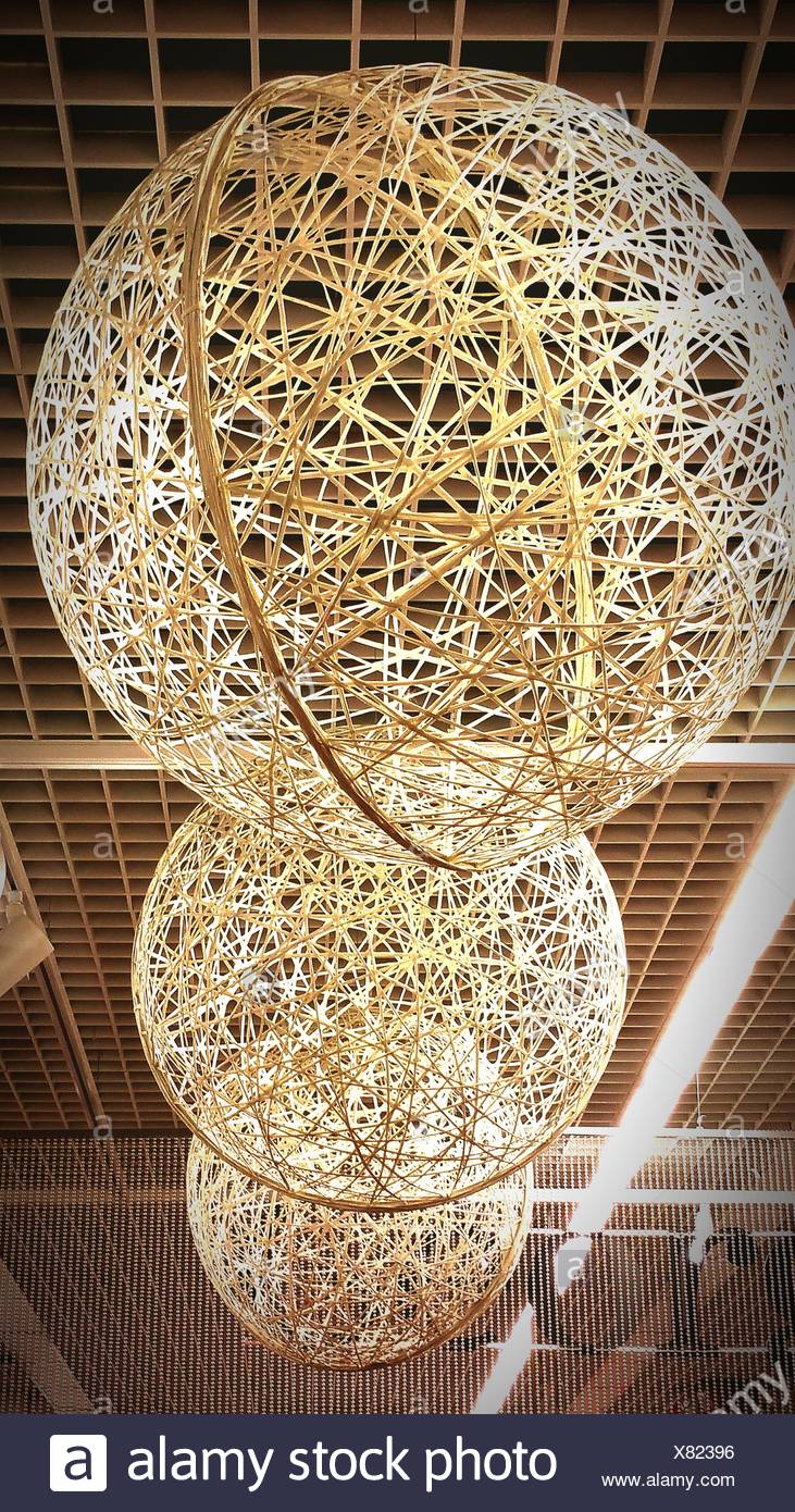 Wicker Balls Decoration Hanging From Ceiling Stock Photo