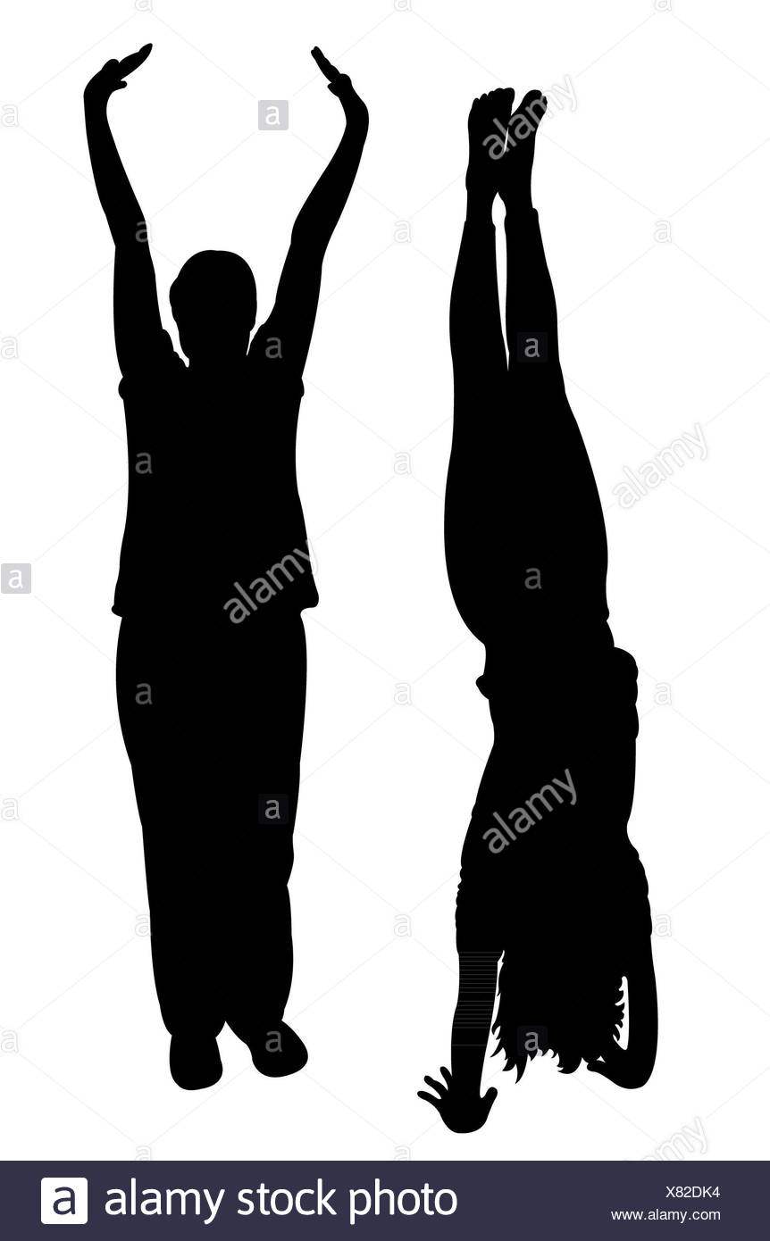 Two Woman Body Silhouette Vector One Is Doing Hand Stand Stock Photo Alamy