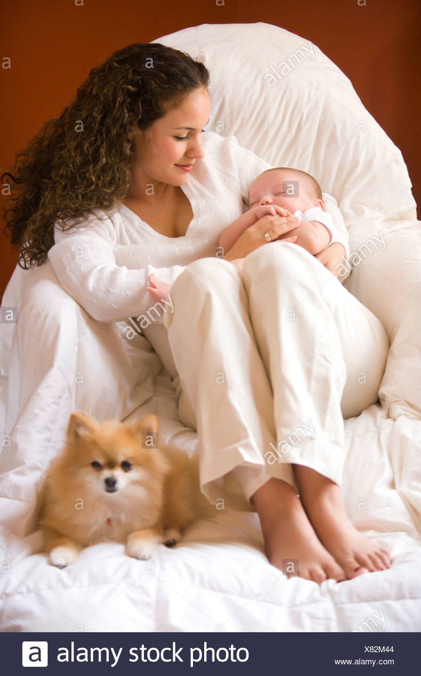 pomeranian and baby