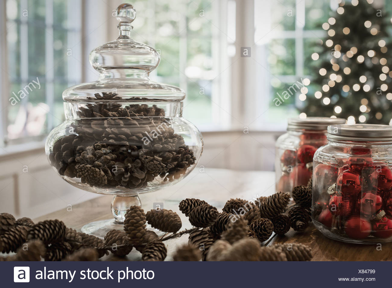Woodstock New York Usa Decorative Glass Jar Of Pine Cones Glass