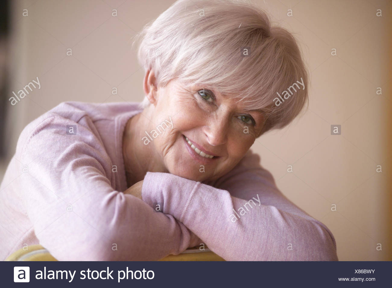 Senior Smile Portrait Woman 60 65 Years Short Hair