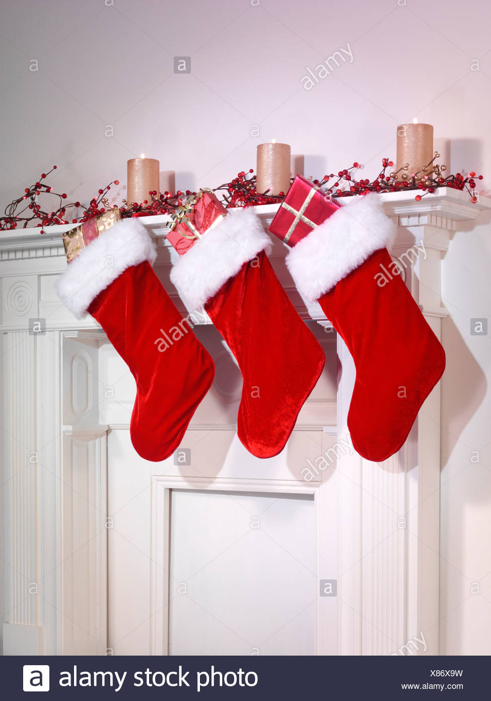 Christmas Stockings Hanging On Fireplace Stock Photo 280435509