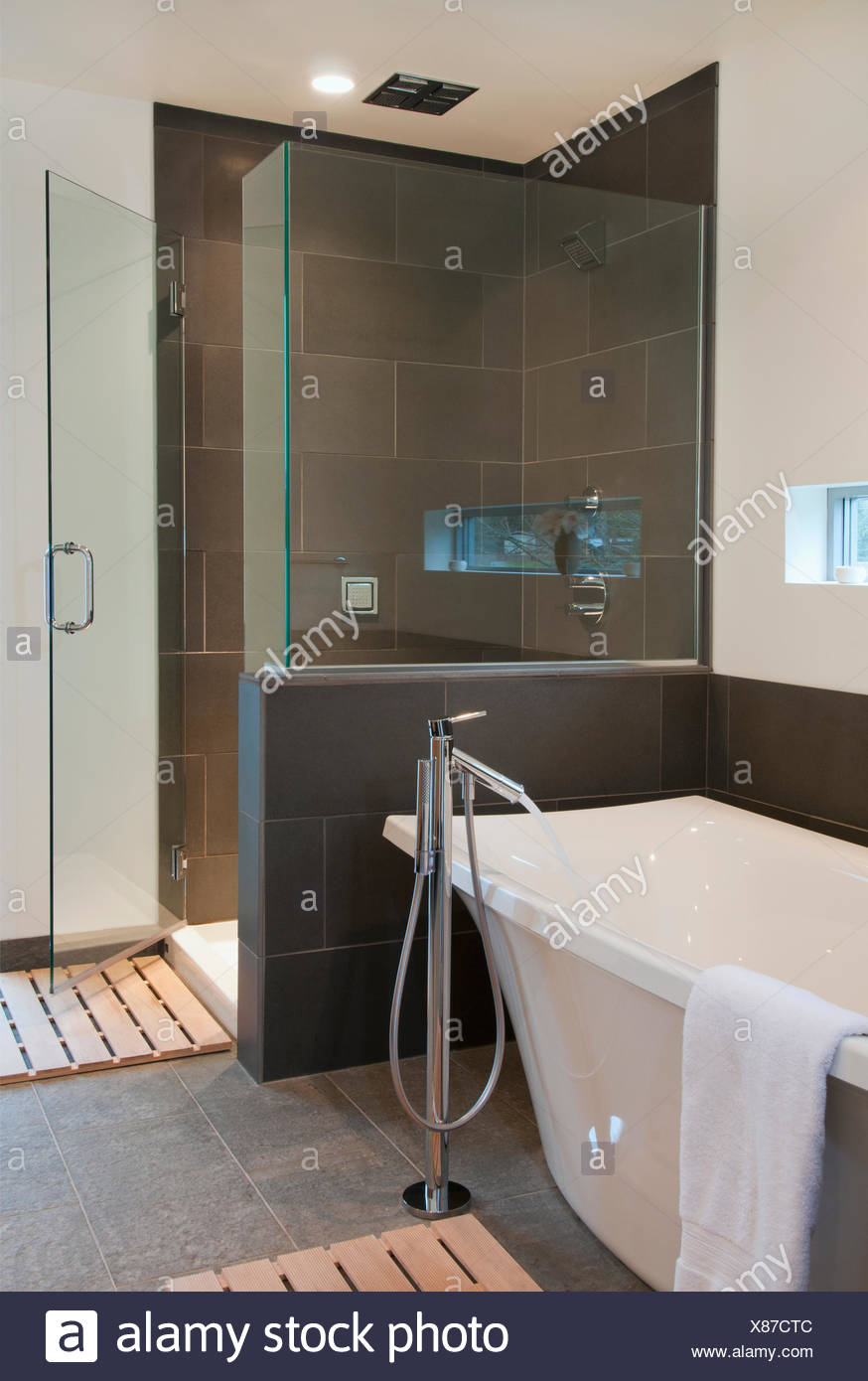 Bathtub And Shower Stall In Contemporary Bathroom Victoria