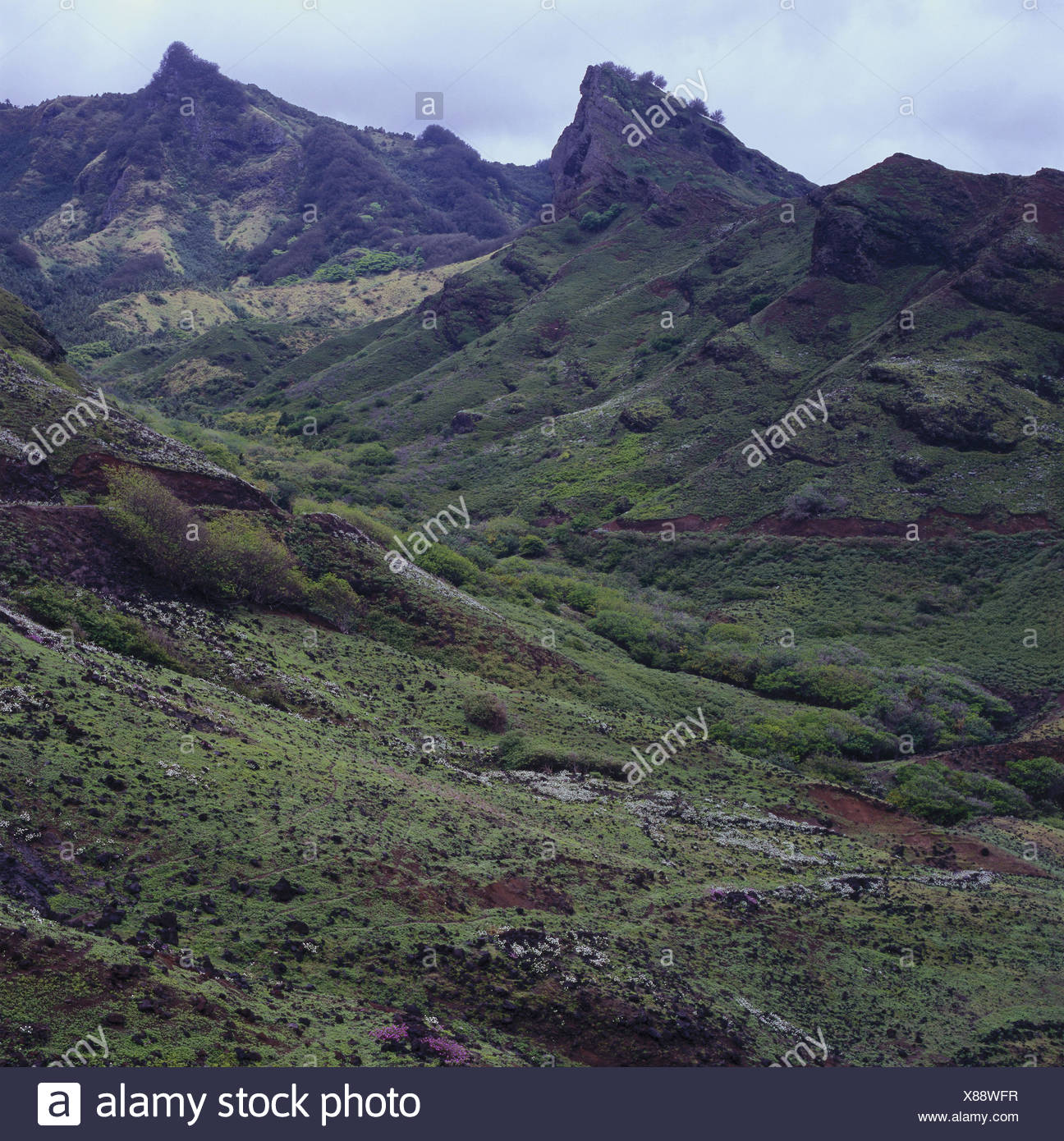 French Polynesia Ua Huka mountain landscape island scenery French Polynesia Ua Huka mountain landscape island scenery