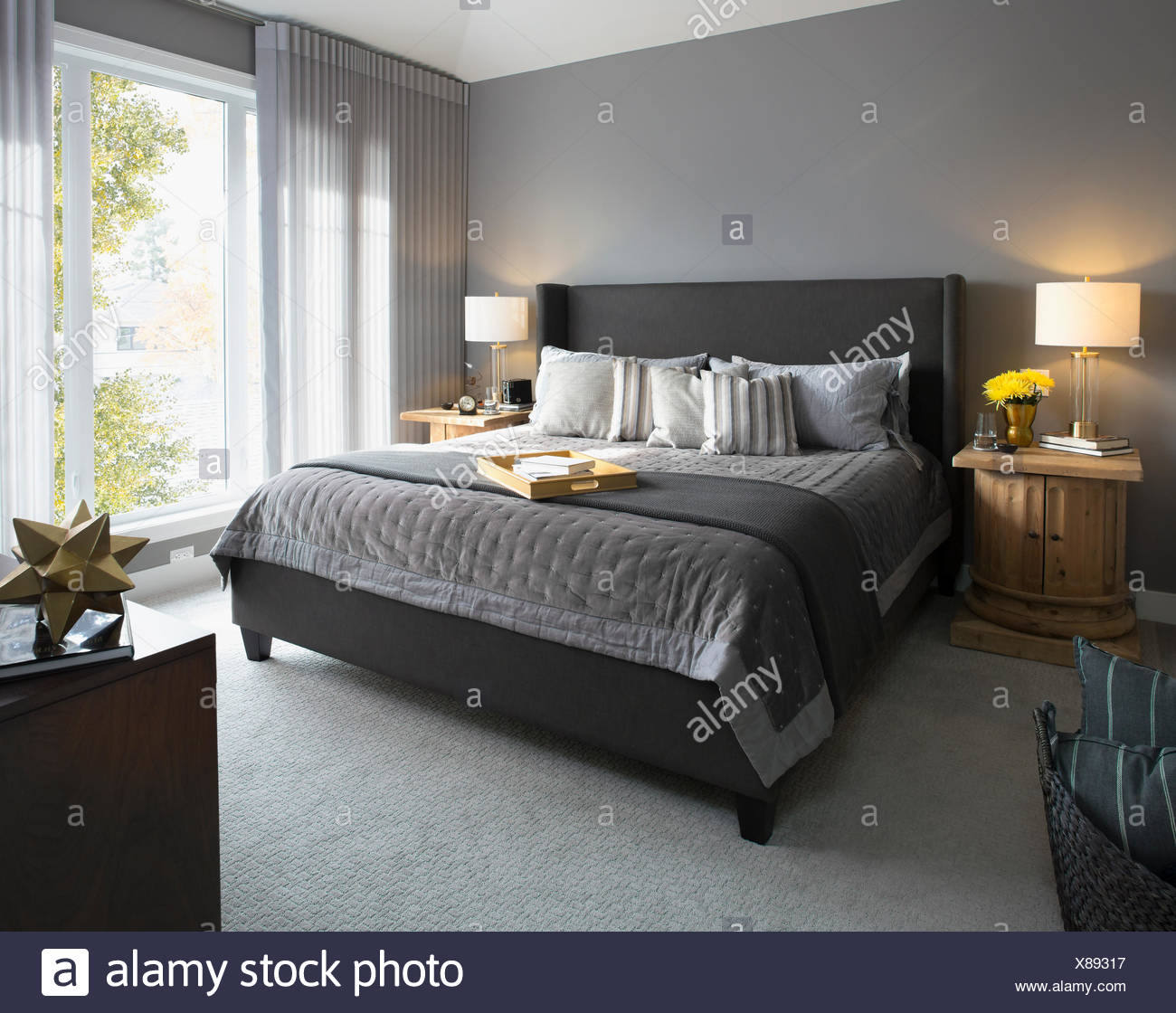 Elegant Modern Home Showcase Interior Bedroom Stock Photo