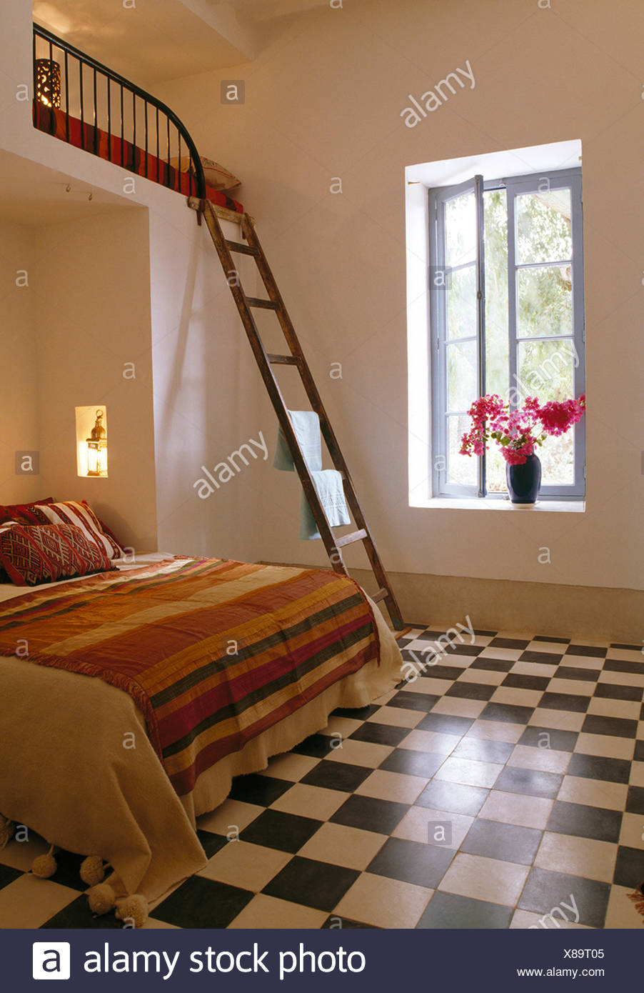 Black White Checkerboard Tiled Floor In Modern Moroccan