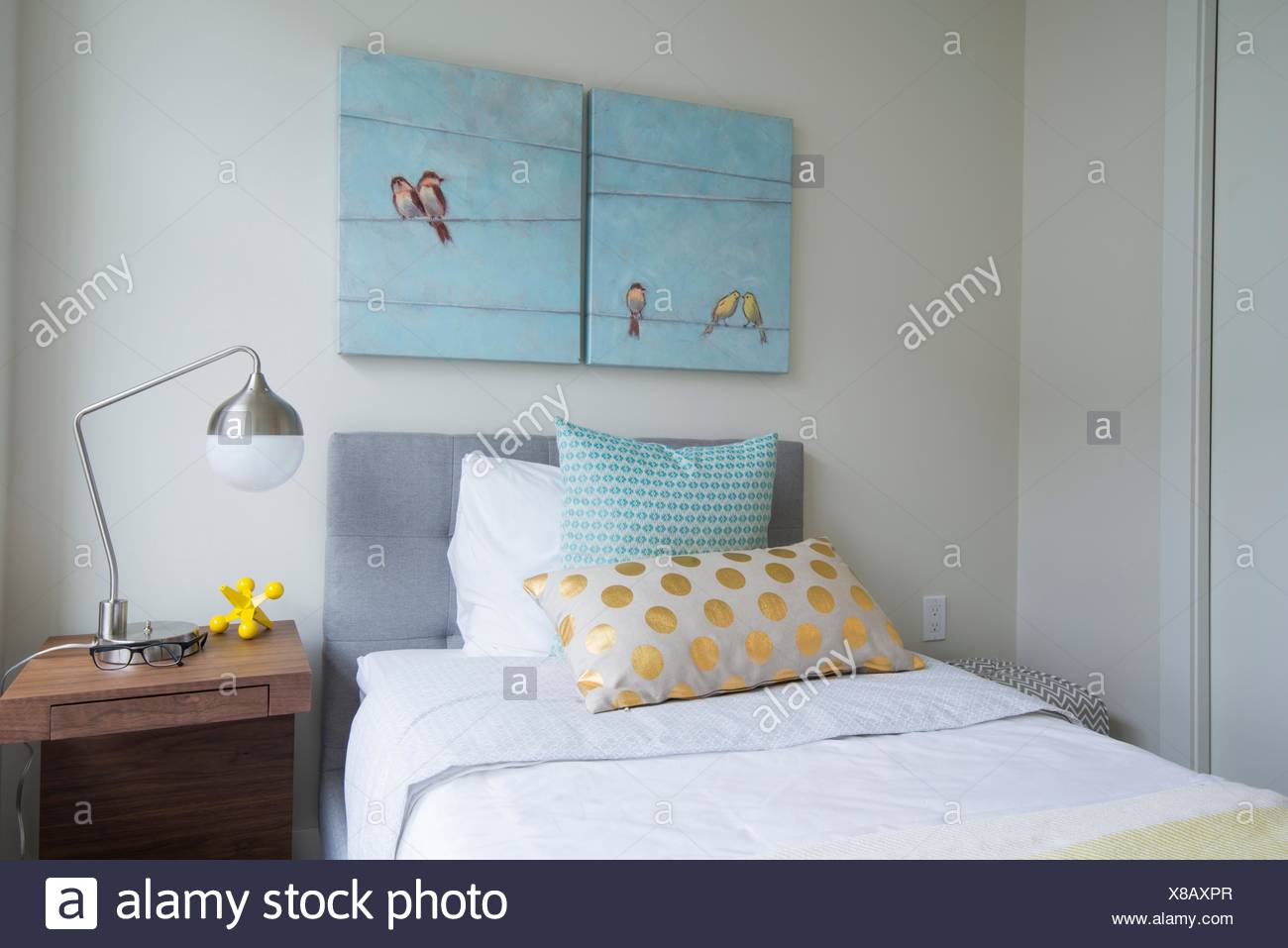 Bedroom In A New Apartment In Vancouver Bc Canada Stock