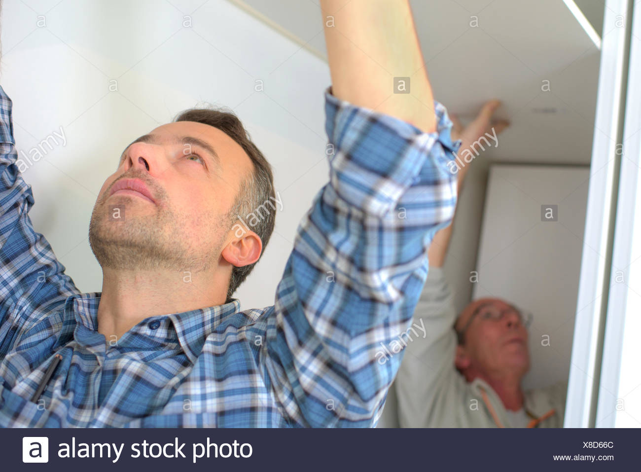 Men Fitting Plasterboard Ceiling Stock Photo 280573396 Alamy