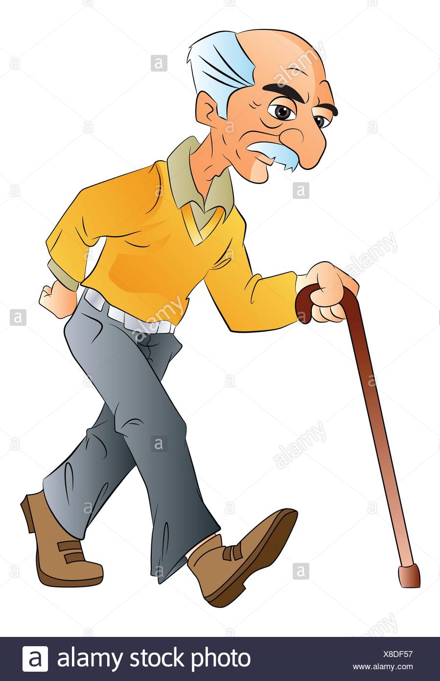 Old Man Walking with a Cane, vector illustration Stock 