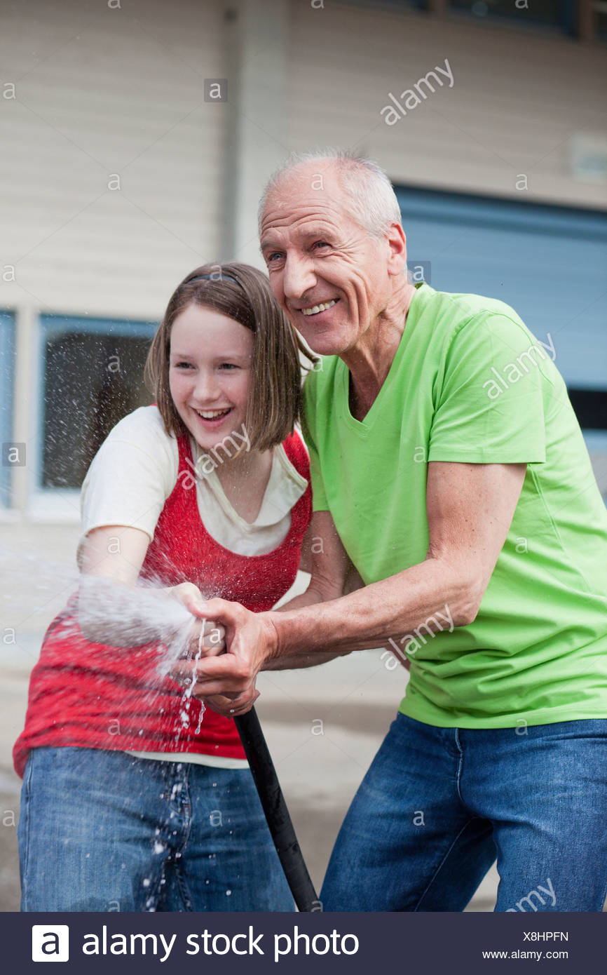 Old Man Young Girl Washing Hi