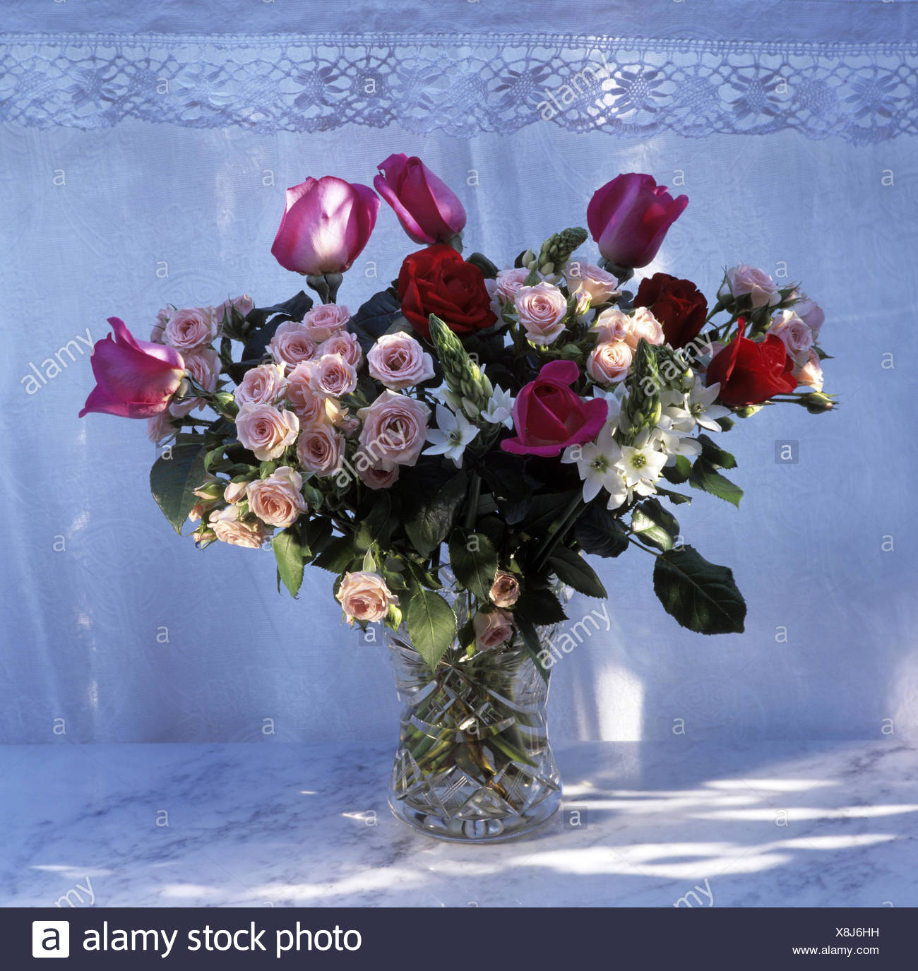 Bouquet Of Roses In A Crystal Vase Stock Photo 280683469 Alamy