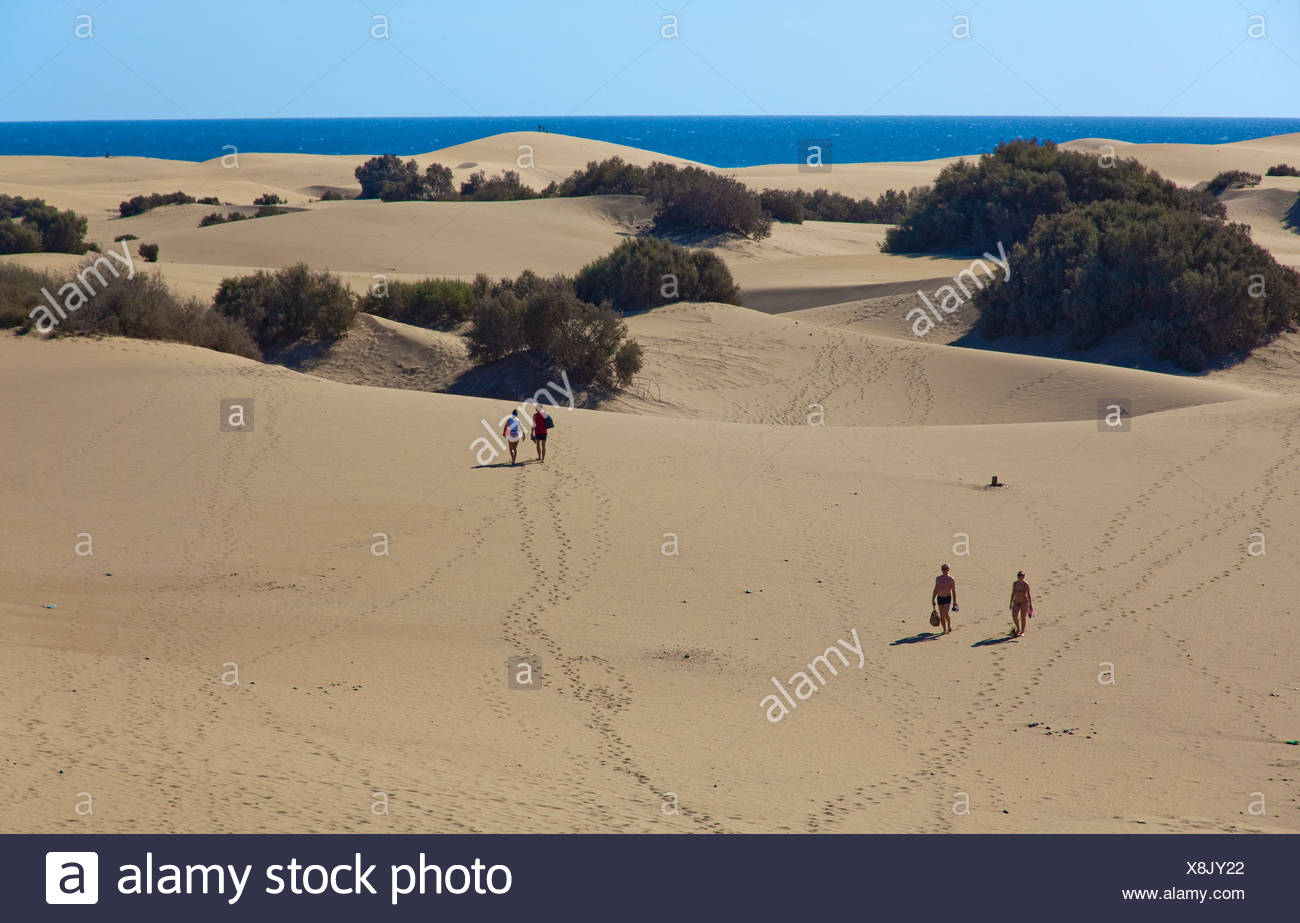 People in the Dunes of Maspalomas, dunes extending from Maspalomas to Playa  del Ingles, nature reserve, Gran Canaria Stock Photo - Alamy