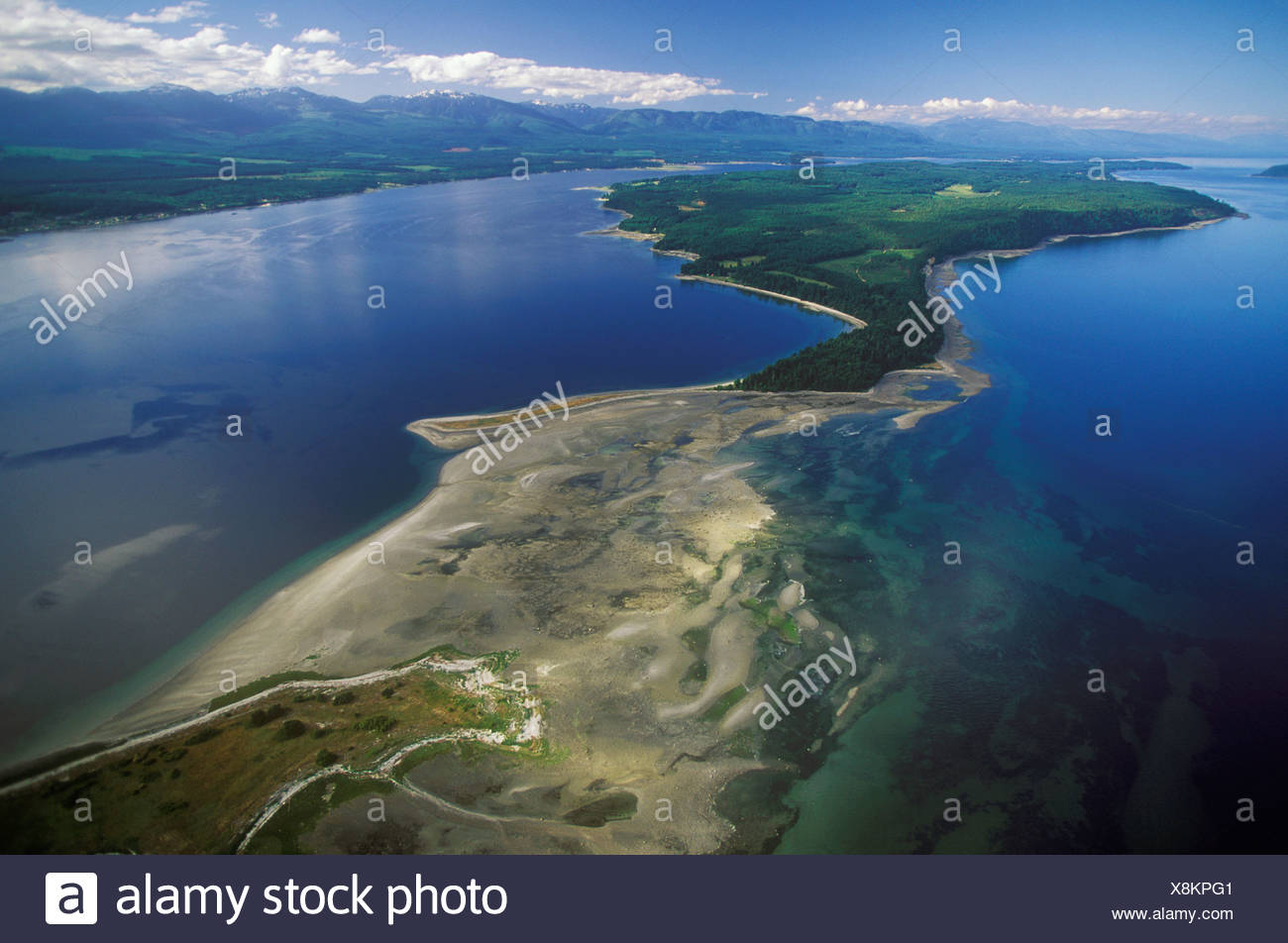 Aerial of Denman Island, British Columbia, Canada Stock Photo