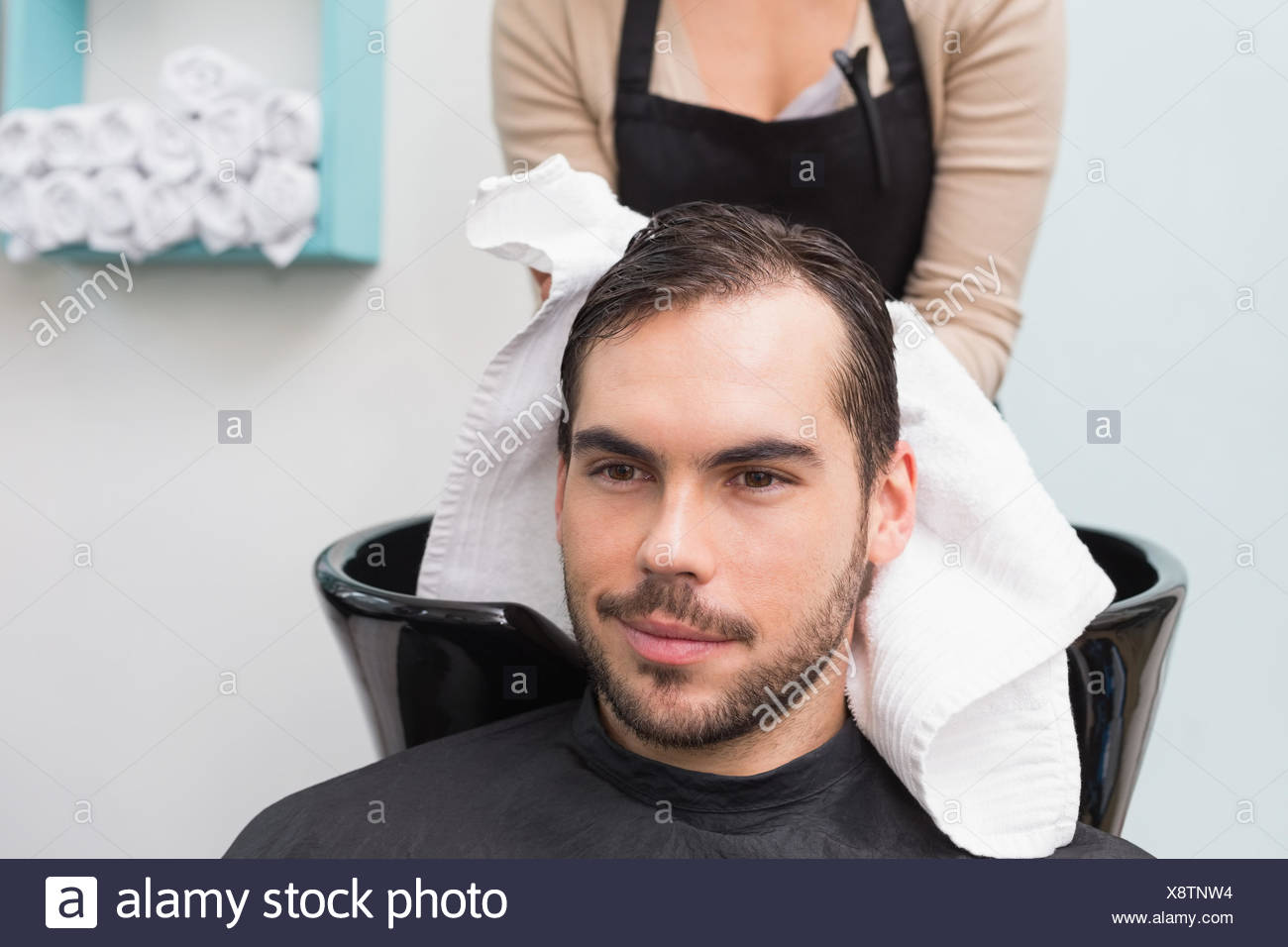 Hair Stylist Drying Mans Hair Stock Photo 280827152 Alamy