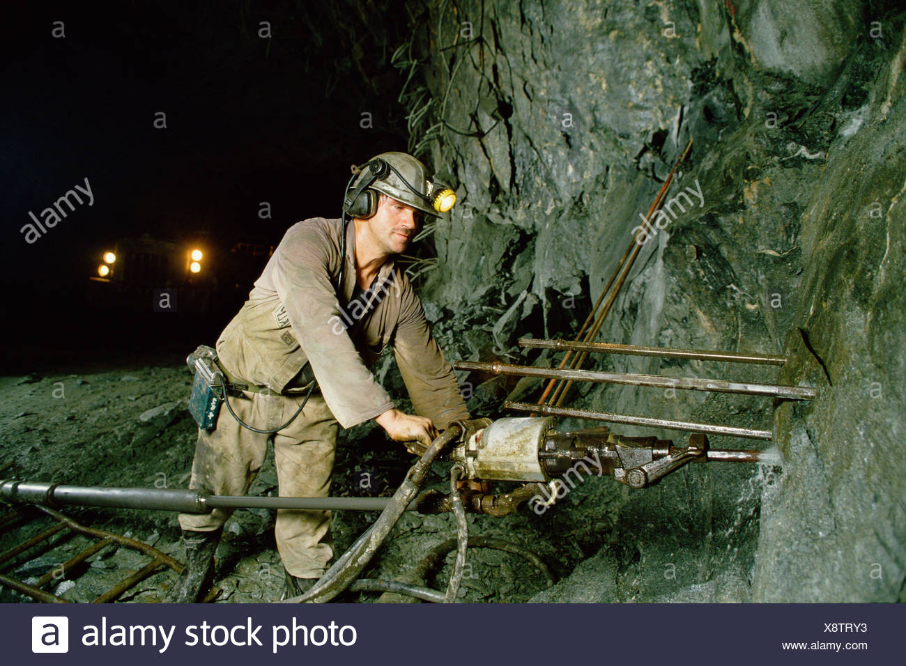 Western Australia Kalgoorlie Gold Mine Miner Drilling In Cassidy Shaft Stock Photo Alamy