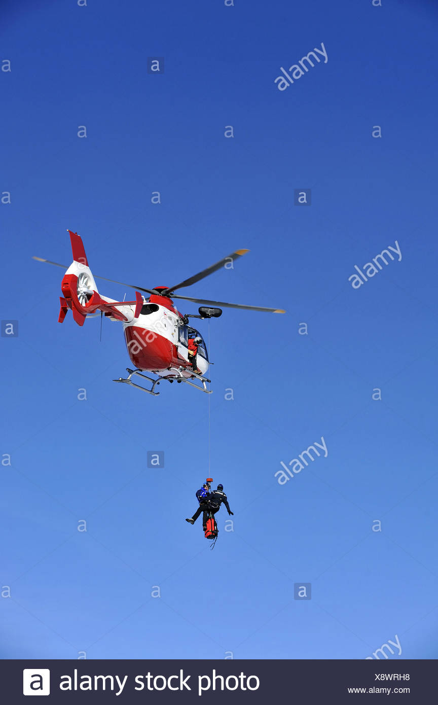 air ambulance with a rescue helicopter, France, Savoie ...