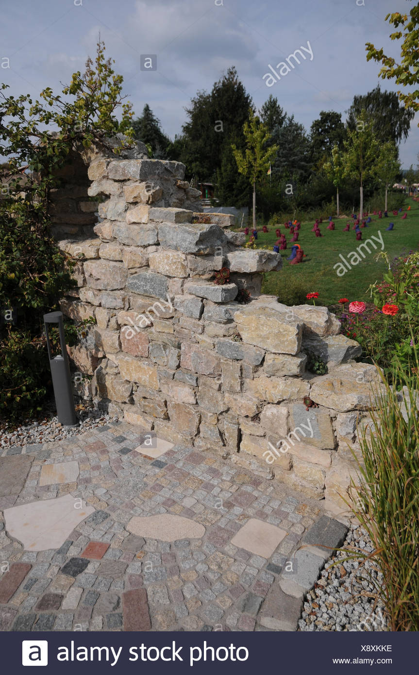 Garden With Stone Wall And Pavement Stock Photo 280869330 Alamy