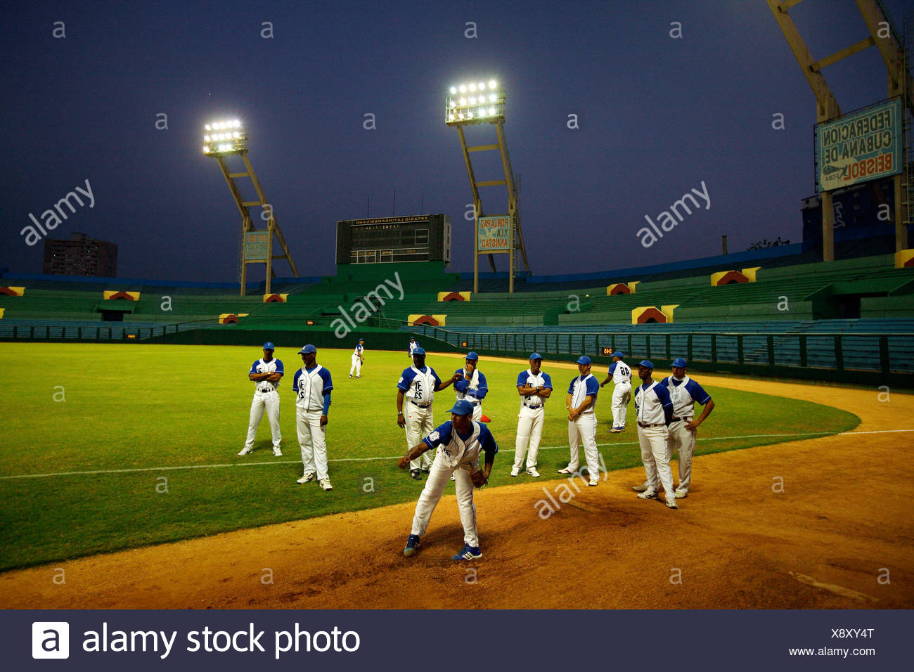 Havana's baseball team the Industriales warm up at Estadio Lantinoamericano  the main baseball stadium in Havana Cuba Stock Photo - Alamy