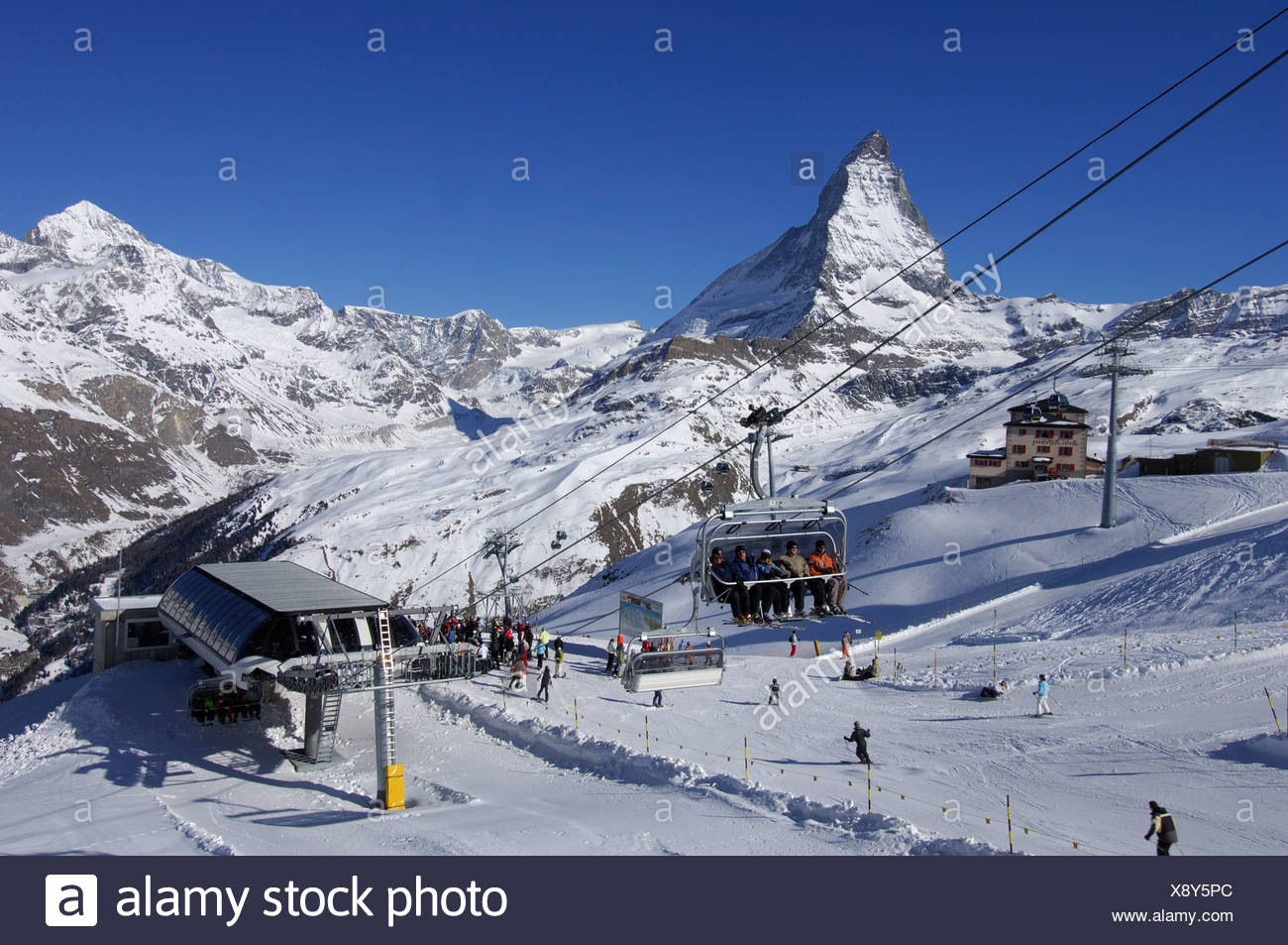 Chairlift from the Riffelberg-Huette, Riffelberg Mountain Hut, Gant-Hohtaelli,  Matterhorn, Zermatt, Wallis or Valais, Switzerla Stock Photo - Alamy
