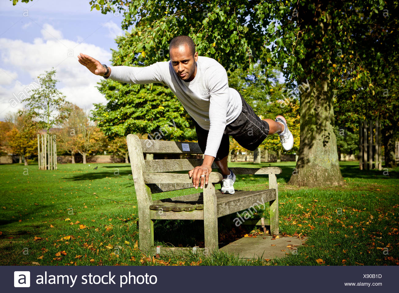 Man In Plank Position On Park Bench Stock Photo 280906457 Alamy