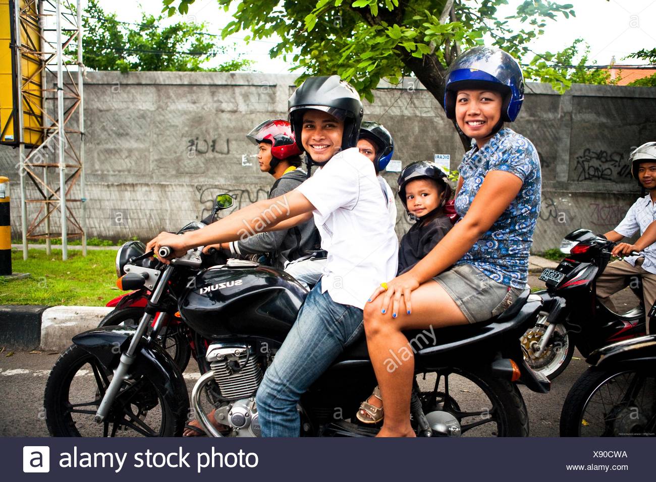 Family On A Motorbike Bali Indonesia Stock Photo Alamy