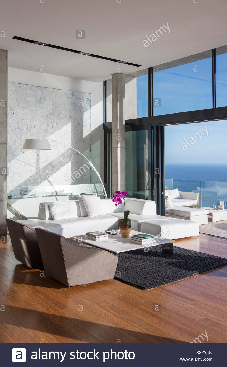 Sliding Glass Doors Of Modern Living Room Stock Photo