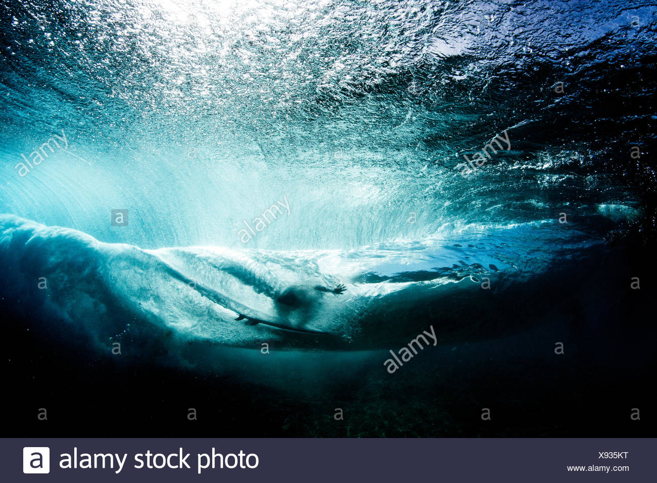 Underwater View Of Surfer On Banzai Pipeline Hawaii United States Stock Photo Alamy