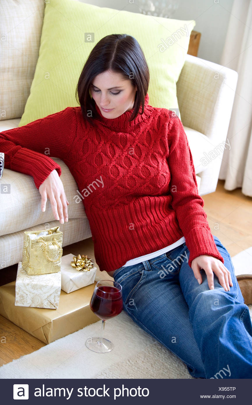 red jumper blue jeans