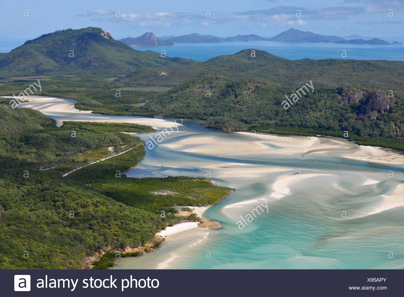 Aerial view of Whitehaven Beach, Whitsunday Island, right Hook Island, Whitsunday Islands National Park, Queensland, Australia - Stock Image