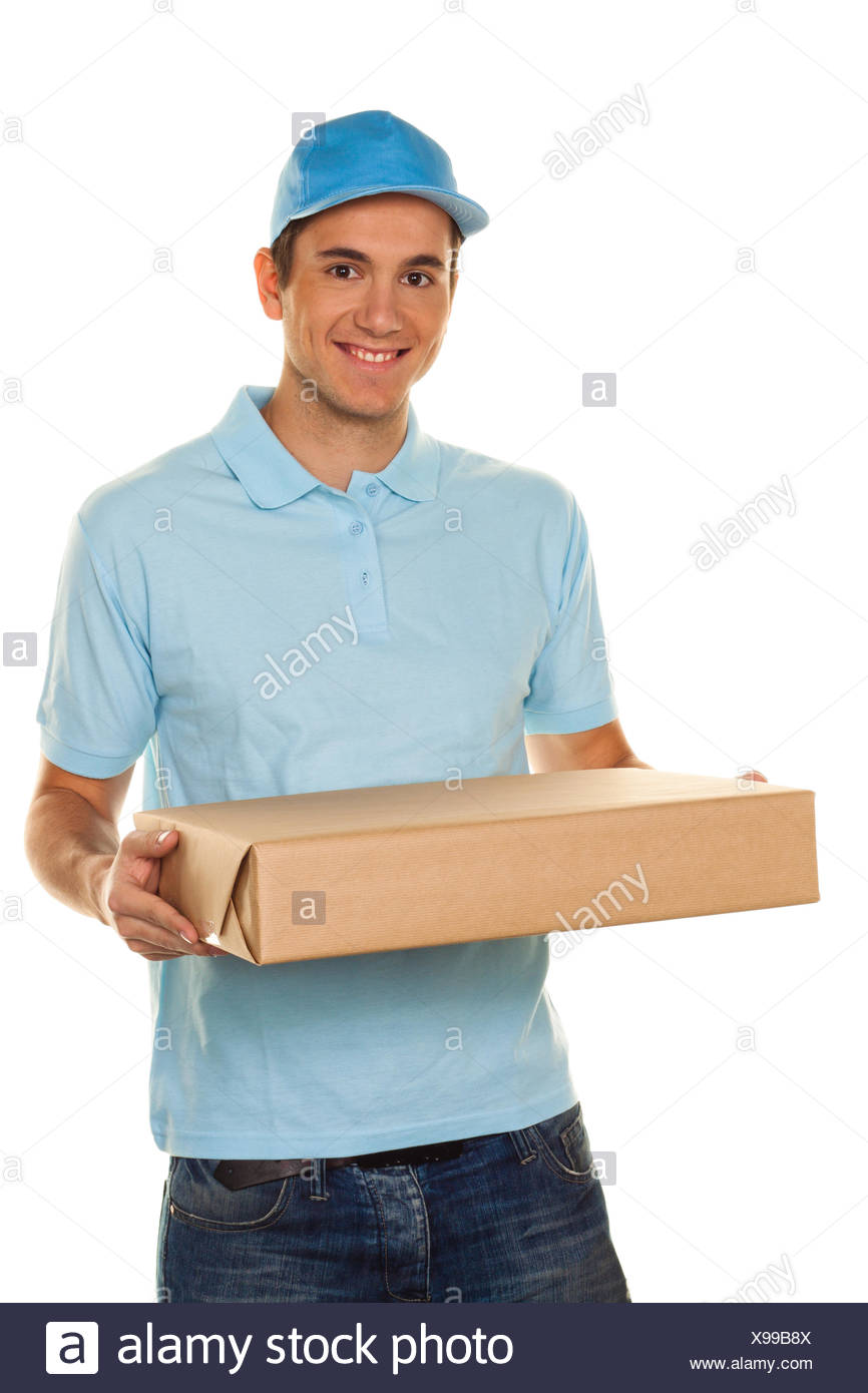 Messenger of messenger service delivers parcel Stock Photo