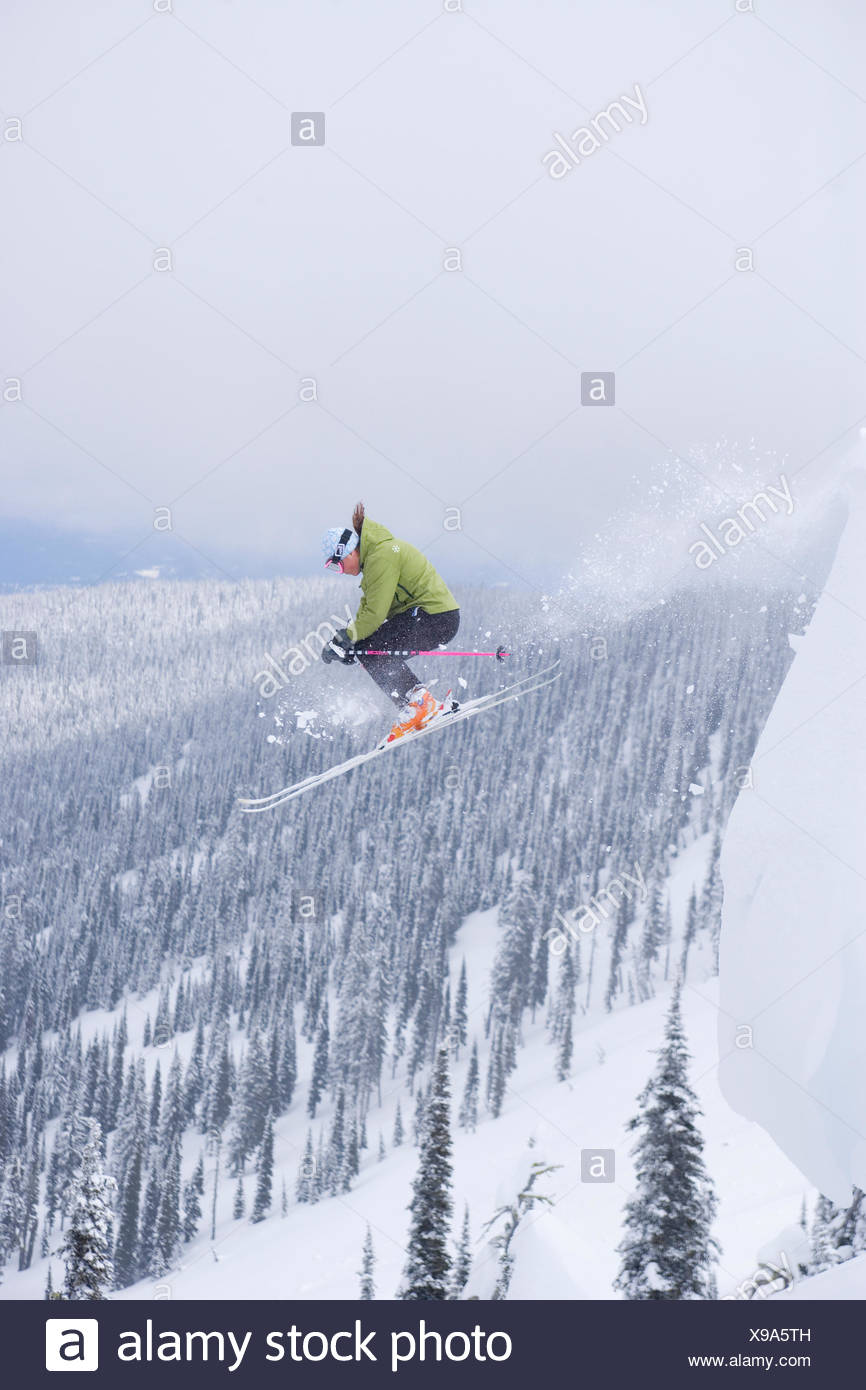 Female Skier Jumping Off Cornice Stock Photo 281121921 Alamy