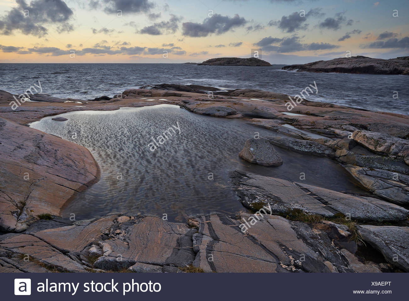 Sweden, West Coast, Bohuslan, Grebbestad, Tjurpannan Nature reserve, Swedish  West Coast at sunset Stock Photo - Alamy