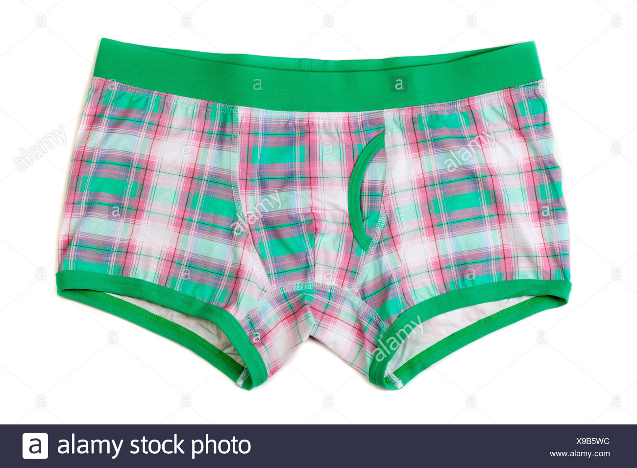 Men S Boxer Shorts In Green Pink Checkered Isolate On White