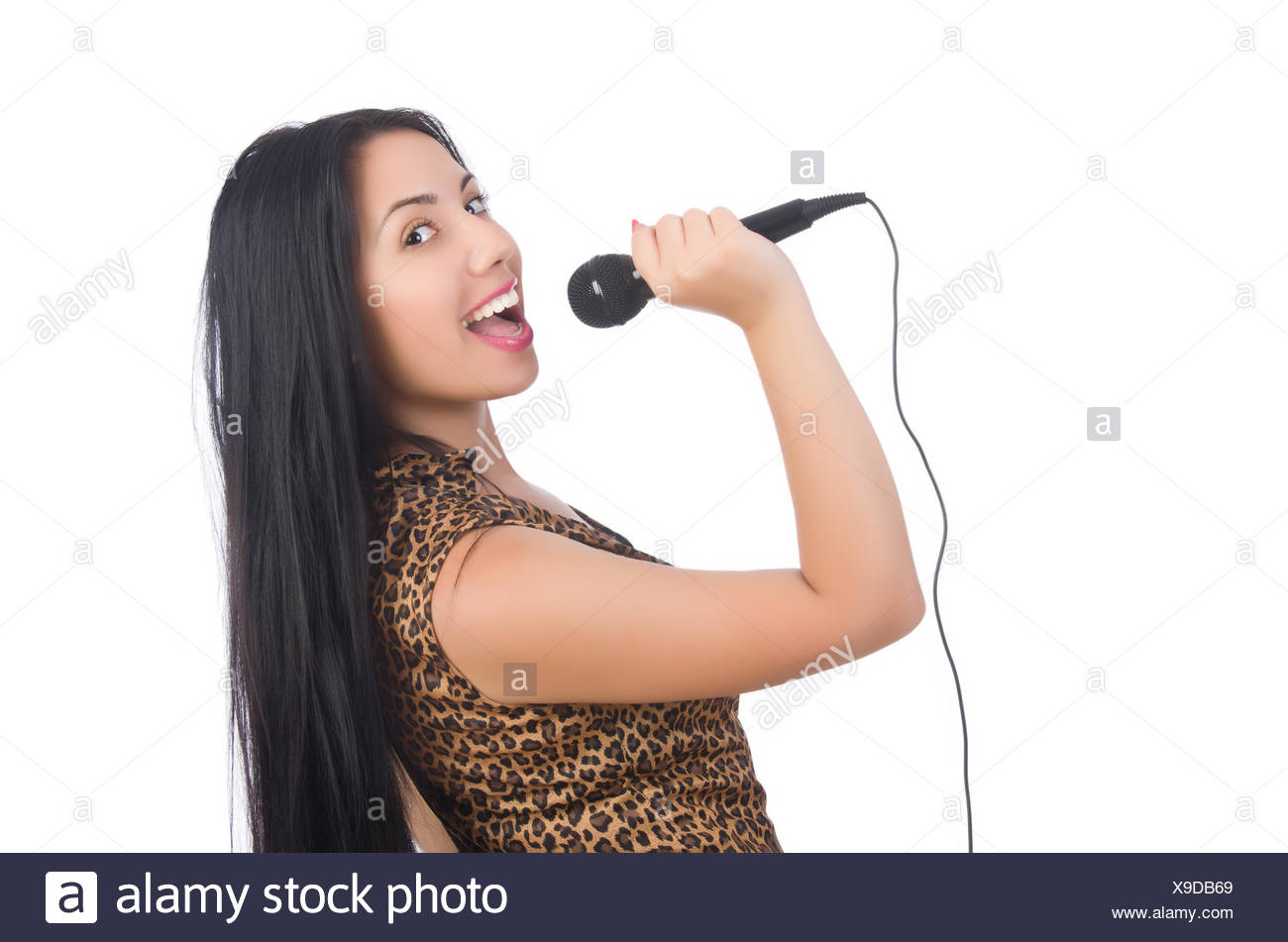 Woman Singer With Microphone On White Stock Photo 281191969 Alamy