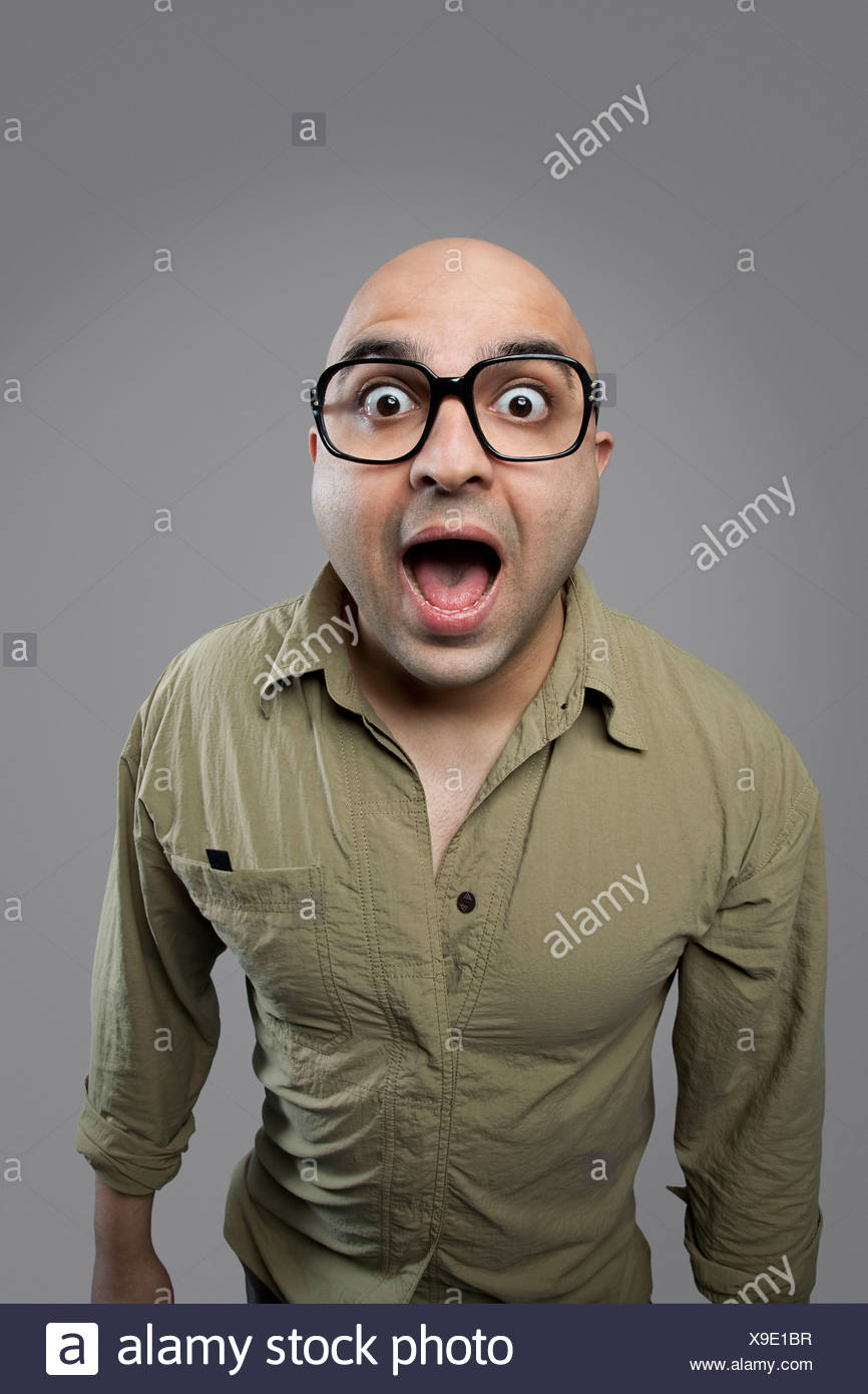 Bald man surprised Stock Photo